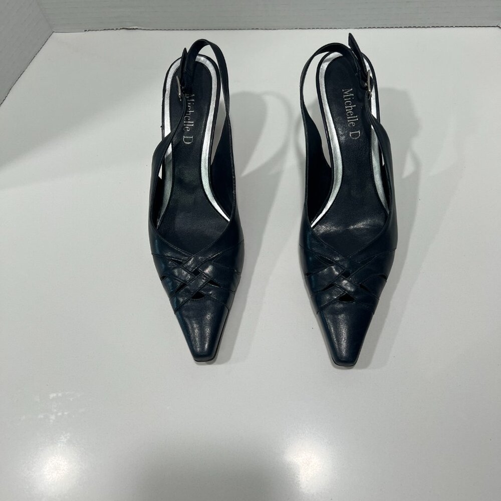 Leather backless Navy-blue heels